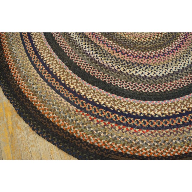 1930s Multicolor Classic Antique American Braided Round Rug 8'10 X 9'9" Wool Carpet For Sale - Image 4 of 13