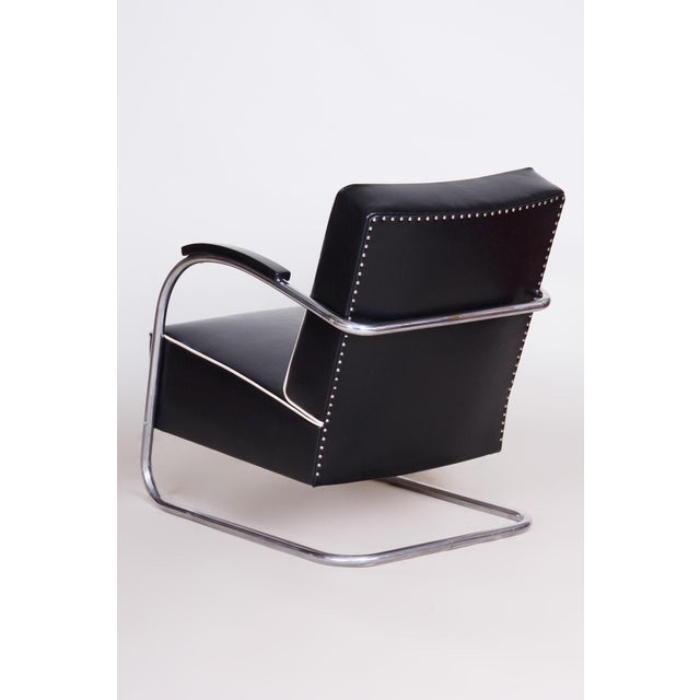 Bauhaus Armchair with Stool in Chrome attributed to Mücke-Melder, Czech, 1930s, Set of 2 For Sale - Image 9 of 12