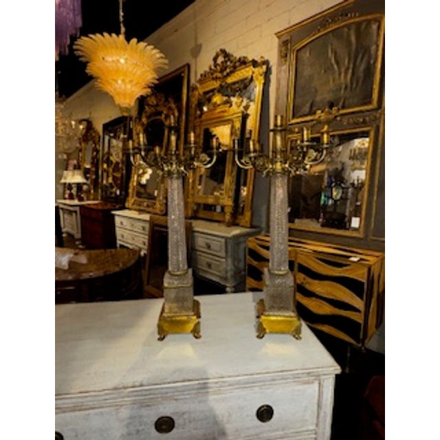 Pair of French Crystal and Bronze Candelabras For Sale In Dallas - Image 6 of 6