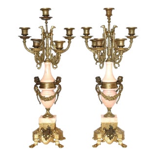 Italian Empire Brevettato Pink Marble & Ormolu Candelabra - a Pair For Sale