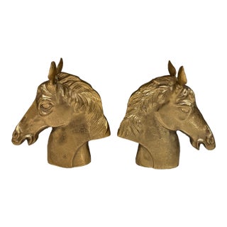 Brass Oversized Horse Bookends, Pair For Sale