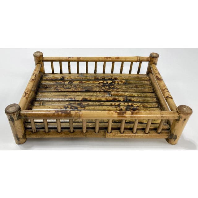 Vintage Scorched Rattan Split Reed Railed Tray For Sale - Image 10 of 10
