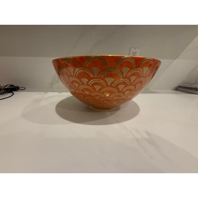 Metal L’objet Pour Fortuny “Fortuny | Venezia” Orange & Gold Serving/Decorative Bowl - Made Exclusively for Neiman Marcus For Sale - Image 7 of 7