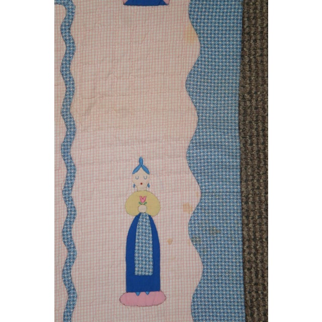 Textile 1960s Vintage Merry Go Round Crib Quilt Applique Cotton Childrens Toddler For Sale - Image 7 of 11