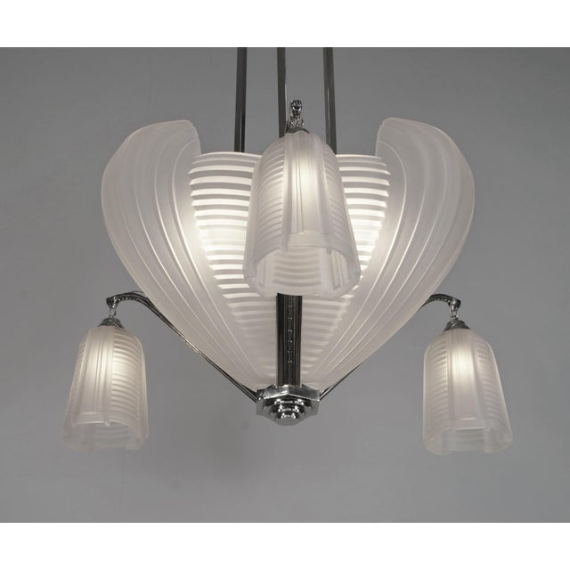 Metal French Art Deco Chandelier by Petitot & Muller Freres 1930 France For Sale - Image 7 of 12