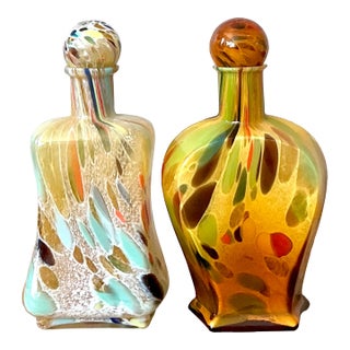 Vintage Boho Italian Murano Glass Bottles - Set of 2 For Sale
