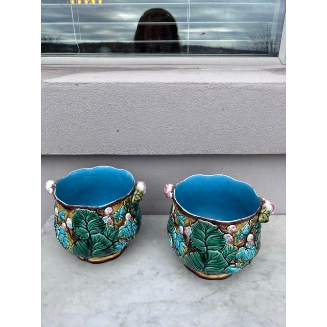 Luneville Majolica Flowers & Leaves Cache Pots Luneville Circa 1890-a Pair For Sale - Image 4 of 11