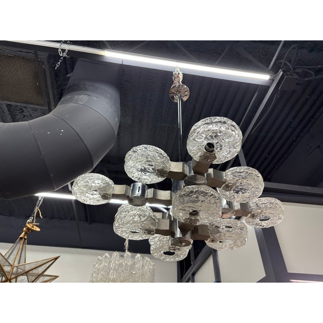 Italian Modern Chrome, Stainless and Glass Chandelier by Oscar Torlasco For Sale - Image 11 of 11
