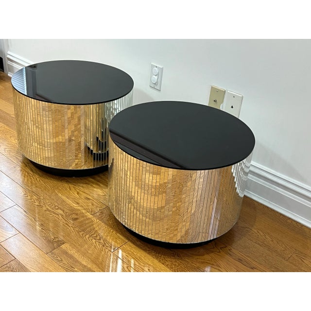 1970 Disco Mirror Drum Side Tables - a Pair For Sale - Image 4 of 9