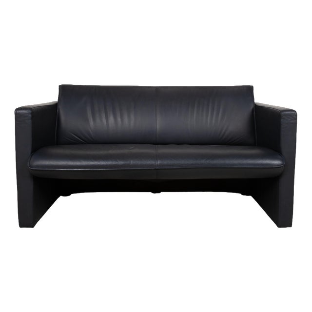 Dark Blue Leather 2-Seater Sofa from Leolux For Sale
