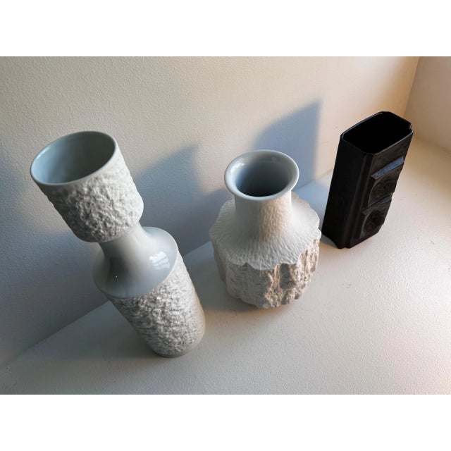 Vintage German Textured Porcelain Vases - Set of 3 For Sale - Image 10 of 12
