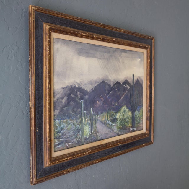 Moody Cactus Watercolor Landscape Painting of Tucson Arizona For Sale - Image 10 of 11