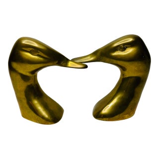 Vintage 1970s Solid Brass Duck Bookends- a Pair For Sale