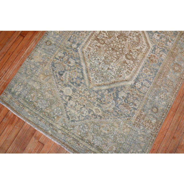 Early 20th Century Antique Bibikabad Blue Green Beige Rug, 4'1'' X 6'6'' For Sale - Image 5 of 5