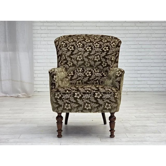 Danish Green Velour and Ash Wood Armchair, 1950s For Sale - Image 16 of 16