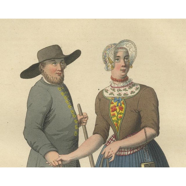 Maaskamp, Mennonites of Kampereiland on the Way to Meeting, Dutch Costume, 1820, Engraving For Sale - Image 4 of 9