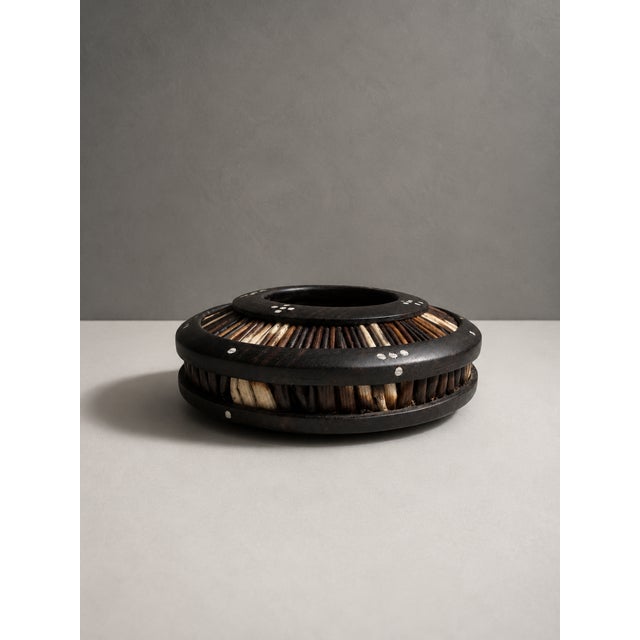 Authentic antique Anglo Indian Ceylon Sri Lanka decorative bowl hand carved from ebony and porcupine quills suitable as an...