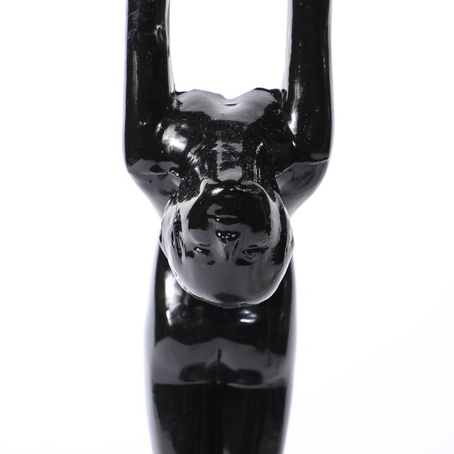 Art Deco Cobalt Blue Glass & Black Enamel Nude Sculpture Table Lamp Signed Nuart For Sale - Image 13 of 16