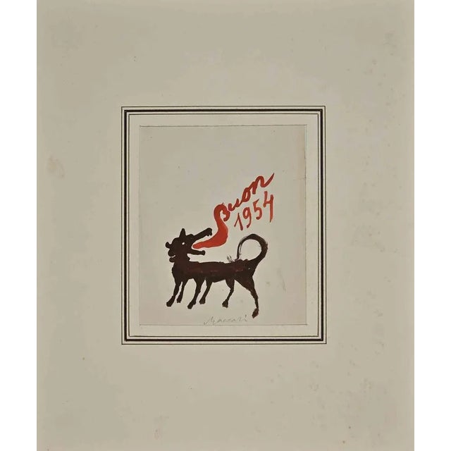 Buon 1954 is an Original Drawing in tempera on cream-colored paper realized by Mino Maccari in the mid-20th century. Ir...