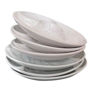 Vintage French and Portuguese Artichoke/Oyster/Sushi Porcelain Plates - Mixed Set of Six For Sale