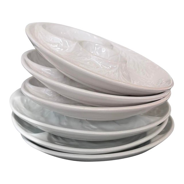 Vintage French and Portuguese Artichoke/Oyster/Sushi Porcelain Plates - Mixed Set of Six For Sale