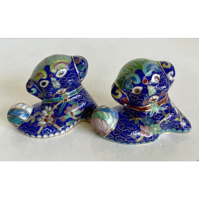 Pair of Petite Asian Cloisonné Foo Dog Figurines For Sale - Image 10 of 11