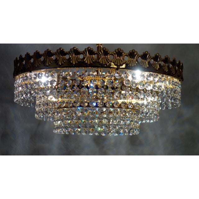 1970s Vintage Brass, Lead Crystal, and 24k Gold-Plated Chandelier from Sölken Leuchten, 1970s For Sale - Image 5 of 10