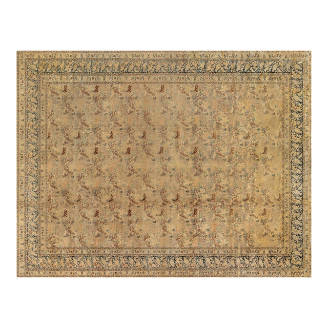 Antique Persian Tabriz Botanic Handmade Wool Rug For Sale