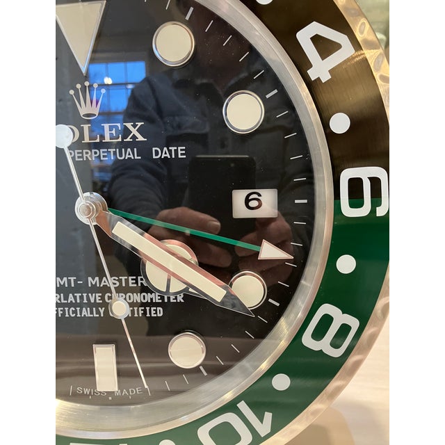 Rolex Vintage Black Silver and Green Rolex Display Wall Clock For Sale - Image 4 of 15