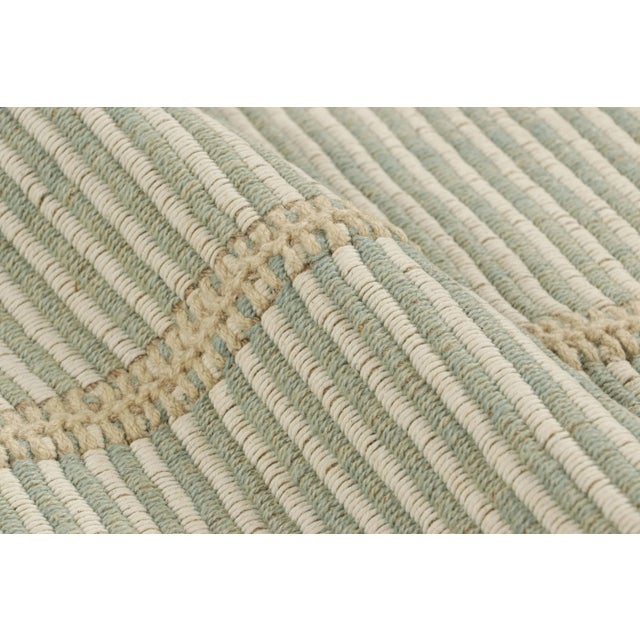 Rug & Kilim’s Contemporary Kilim in Beige and Blue Textural Stripes For Sale In New York - Image 6 of 7