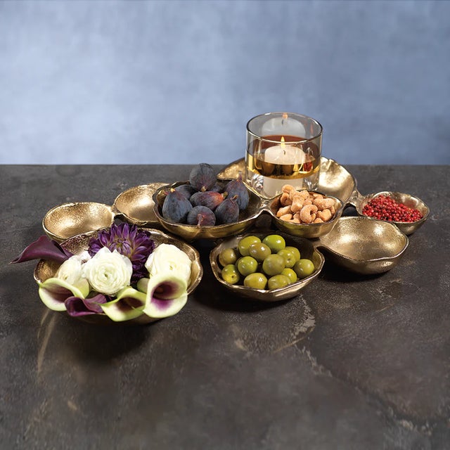 Contemporary 9 Bowl Metal Cluster Serving Piece in Dark Gold For Sale - Image 3 of 4