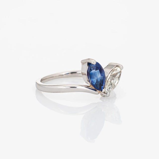 Sapphire Diamond Moi Et Toi Platinum Marquise Engagement Ring Size 6 For Sale - Image 4 of 7