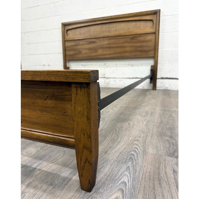 Mid-Century Modern Vintage Full Size Mid Century Modern Walnut and Woven Cane Bed For Sale - Image 3 of 13