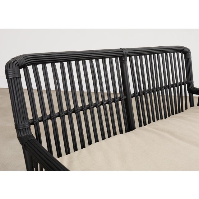 Palecek Art Deco Style Rattan Pencil Reed Settee For Sale - Image 16 of 18