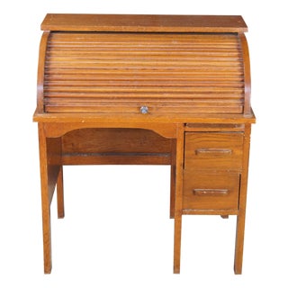 Antique Victorian Oak Childs Cylinder Roll Top Library Writing School Desk Table For Sale