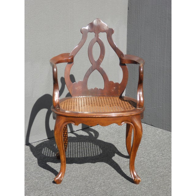 Vintage Oriental Asian Chippendale Wood & Cane Seat Accent Chair ~ French For Sale - Image 4 of 12