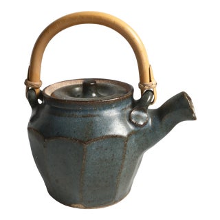 Stoneware Faceted Grey-Blue Tea Pot by Warren MacKenzie - 2005 For Sale