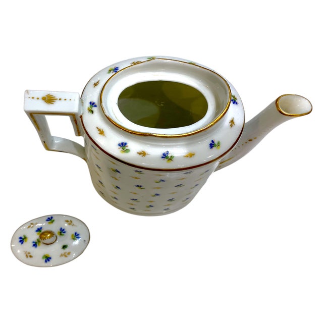 Exquisite 18th/19th Century French Porcelain Teapot Decorated With Cornflower and Gold Leaves Pattern, Possibly Dihl Et Guérhard For Sale - Image 12 of 18