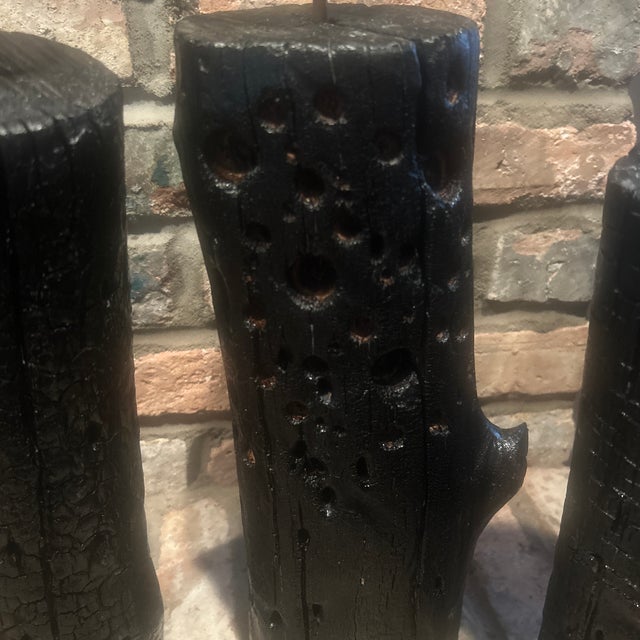 Set of 3 Artisan Made Norse Style Solid Wood Candle Holders For Sale - Image 4 of 4