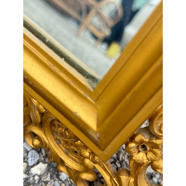 Glass Vintage Carved Giltwood Baroque Rococo Mirror For Sale - Image 7 of 11