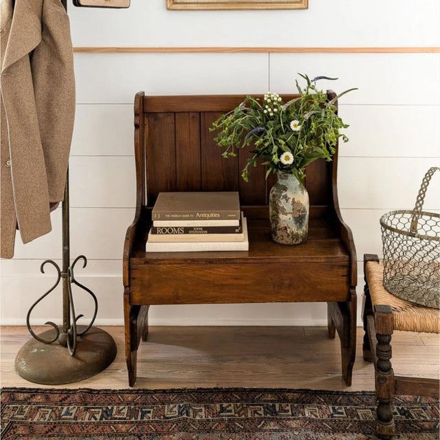 1940s 1940s English Oak and Jute Footstool For Sale - Image 5 of 5