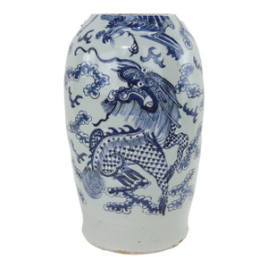 19th Century Chinese Blue and White Porcelain Vase With Dragons and Cloud Motif