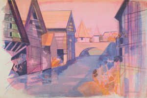 Camille Hilaire, La Weiss à Kaysersberg, Lithograph