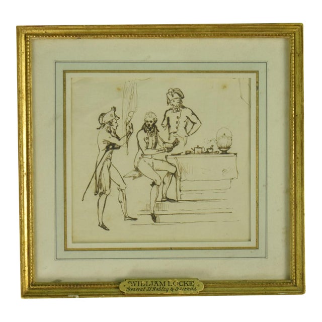 Late 18th Century William Locke (1767-1847) Brown Ink on Paper of General d'Arblay & Friends For Sale