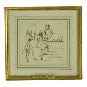 Late 18th Century William Locke (1767-1847) Brown Ink on Paper of General d'Arblay & Friends
