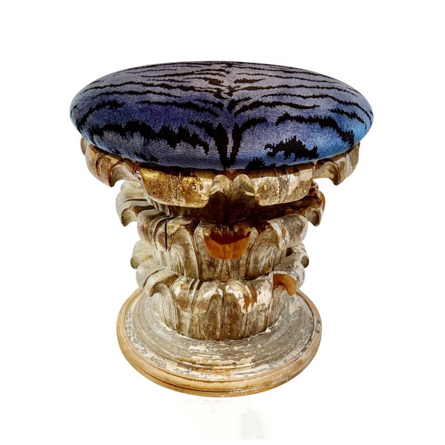 Mid 20th Century Italian Hand Carved Wood Ottoman With Scalamandré Tiger Velvet Upholstery For Sale - Image 4 of 9