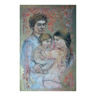1980s Edna Hibel "Family" - Signed Lithograph - 12.5x20 - Family and Child Portrait For Sale