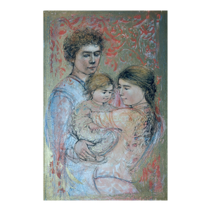 1980s Edna Hibel "Family" - Signed Lithograph - 12.5x20 - Family and Child Portrait