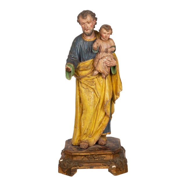 17th/18th Century Spanish Polychromed Statue of Saint Joseph With Infant Christ For Sale