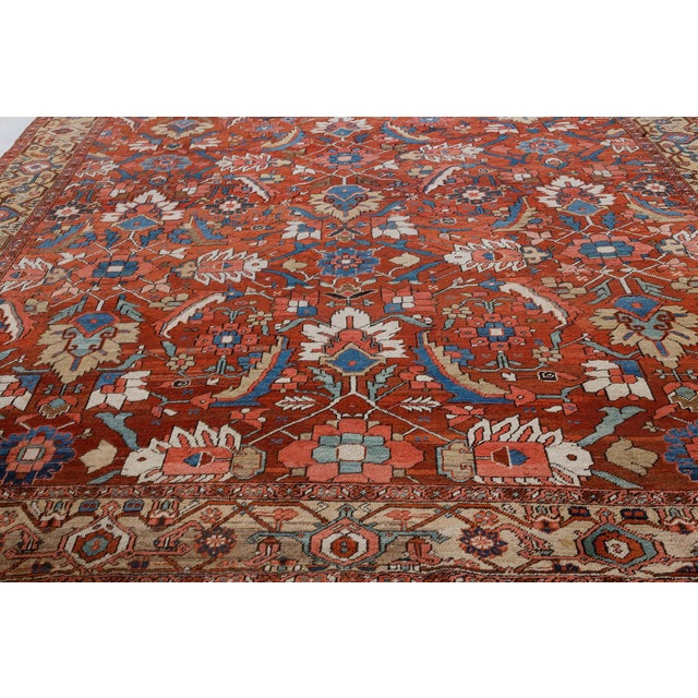 1920s 1920s Persian Heriz Rug in Blue, Pink, Red, White, and Yellow For Sale - Image 5 of 13